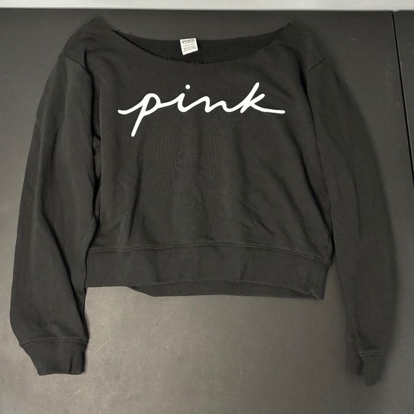 PINK Victoria's Secret Other - PINK Victoria's Secret - Script Off the Shoulder Sweatshirt - Girls XL - Black